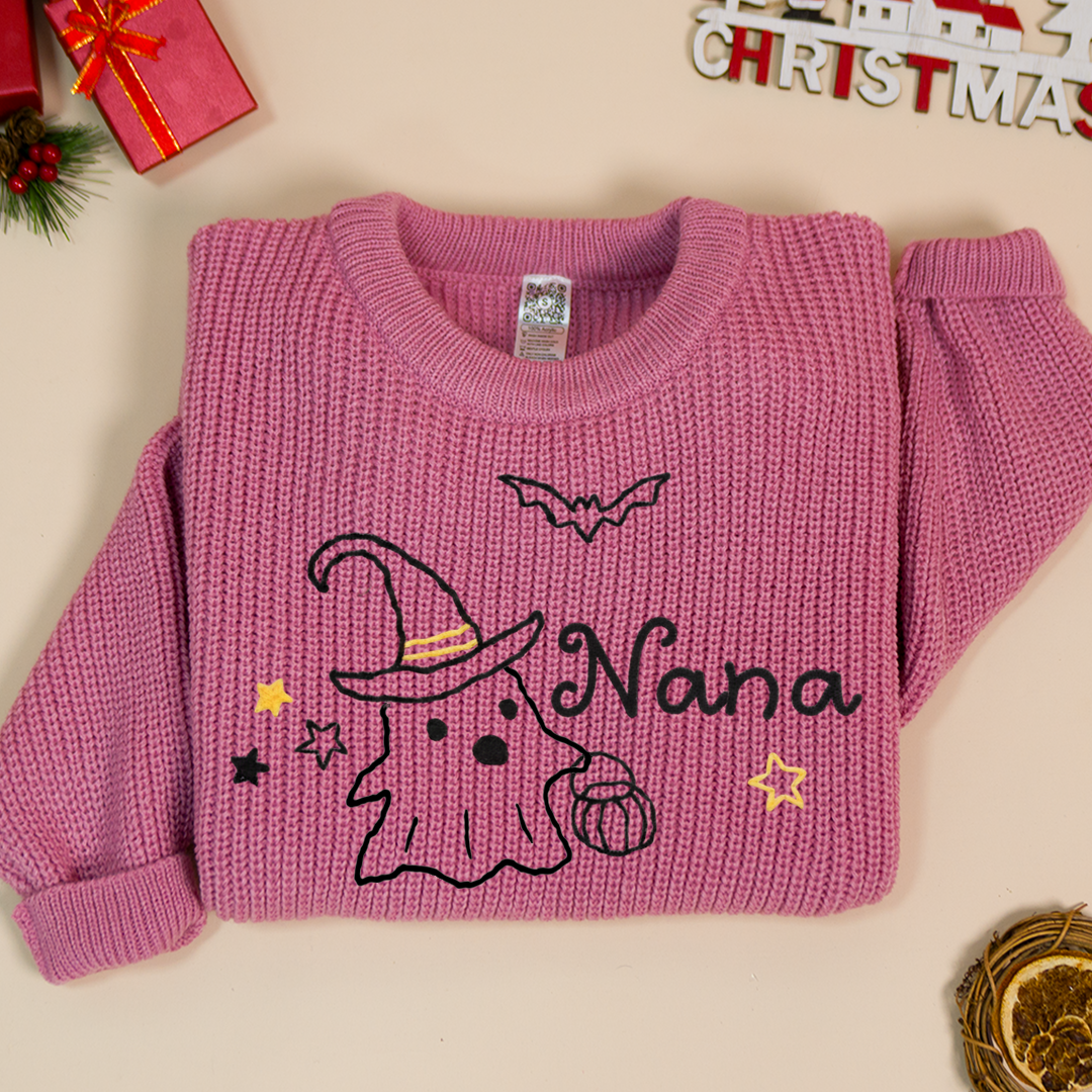 Mimi Boo Sweater – Embroidered Halloween Knit Pullover for Grandma