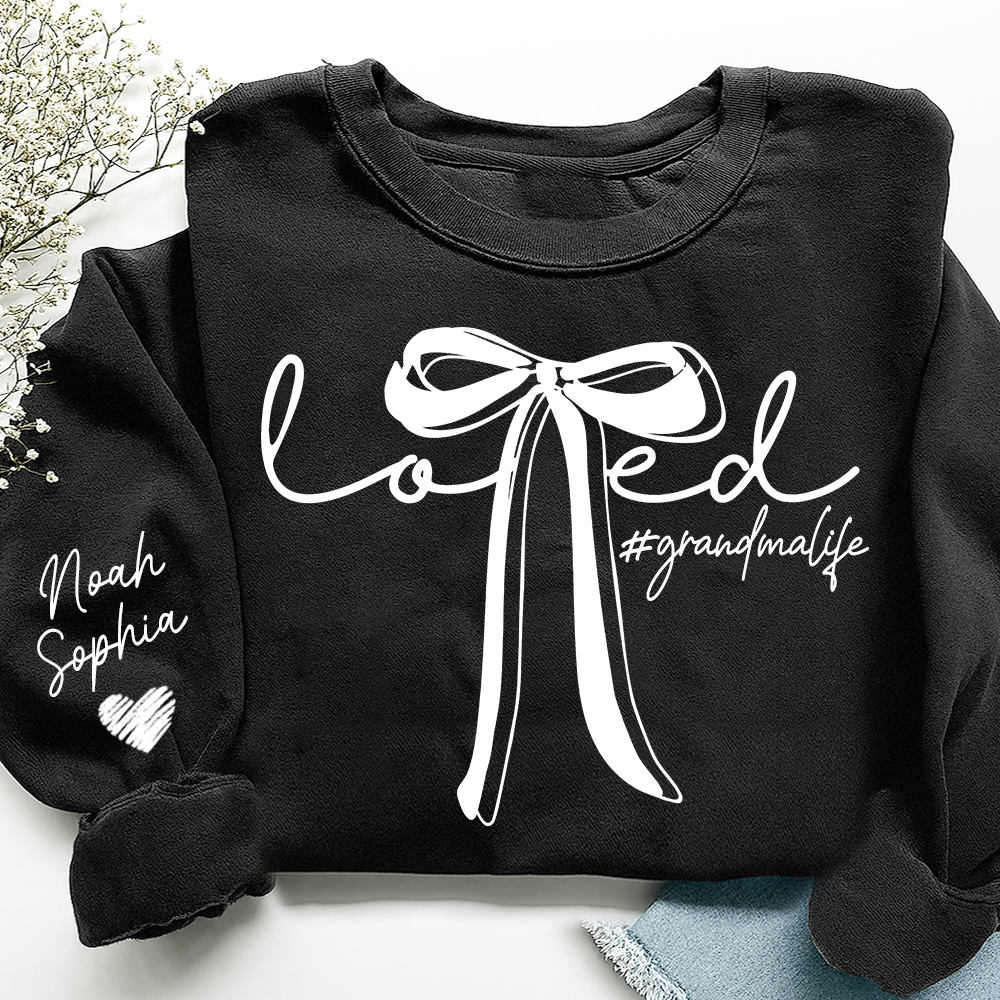Personalized Grandma Sweatshirt, Loved Bow Design Custom Name Gift