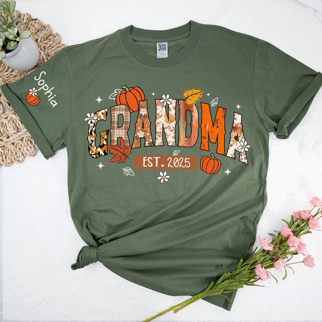 Custom Grandma Pumkin Tshirt, Personalized For Grandma And Kids