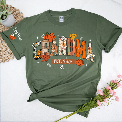 Custom Grandma Pumkin Tshirt, Personalized For Grandma And Kids