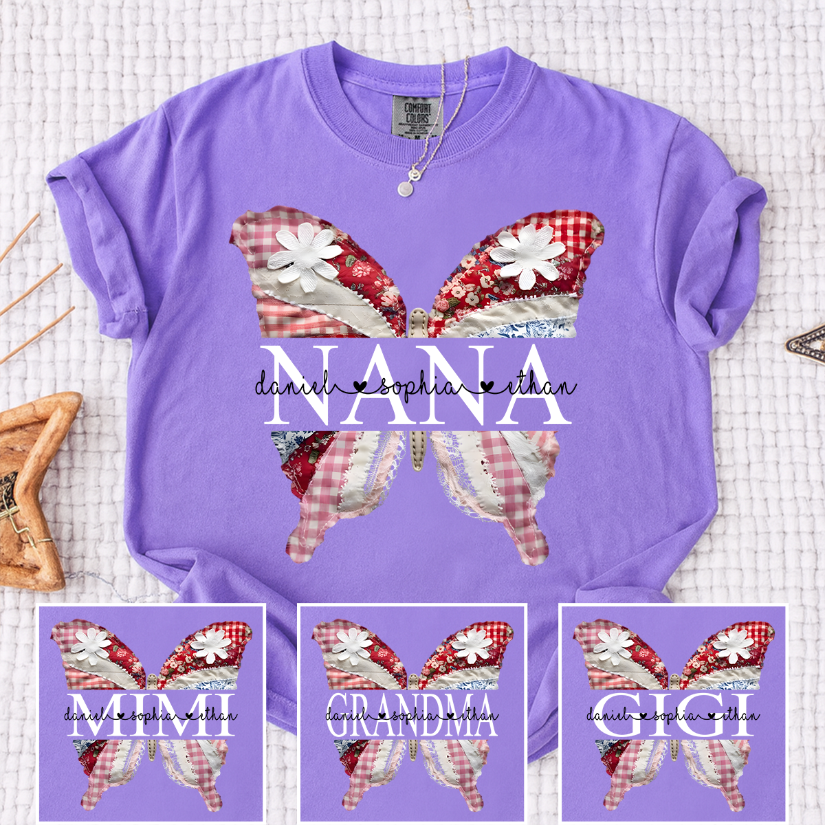 Comfort Colors Custom Nana Butterfly Shirt, Personalized Grandmother T Shirt with Grandkids Names, Perfect Gift for Mother's Day, Birthday