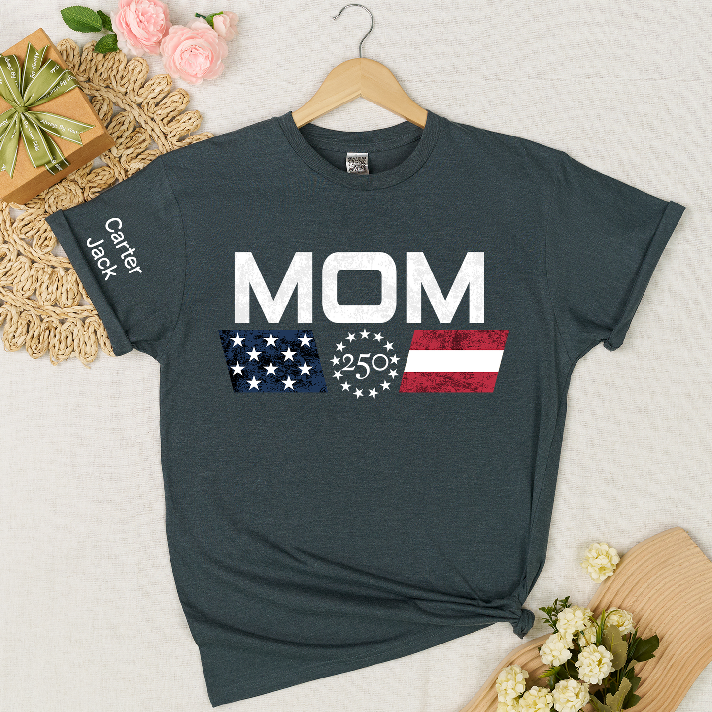 Personalized Mom America's 250th Anniversary Shirt, Custom Kids Names Sleeve Tee, Patriotic USA 1776-2026 Independence Day Gift