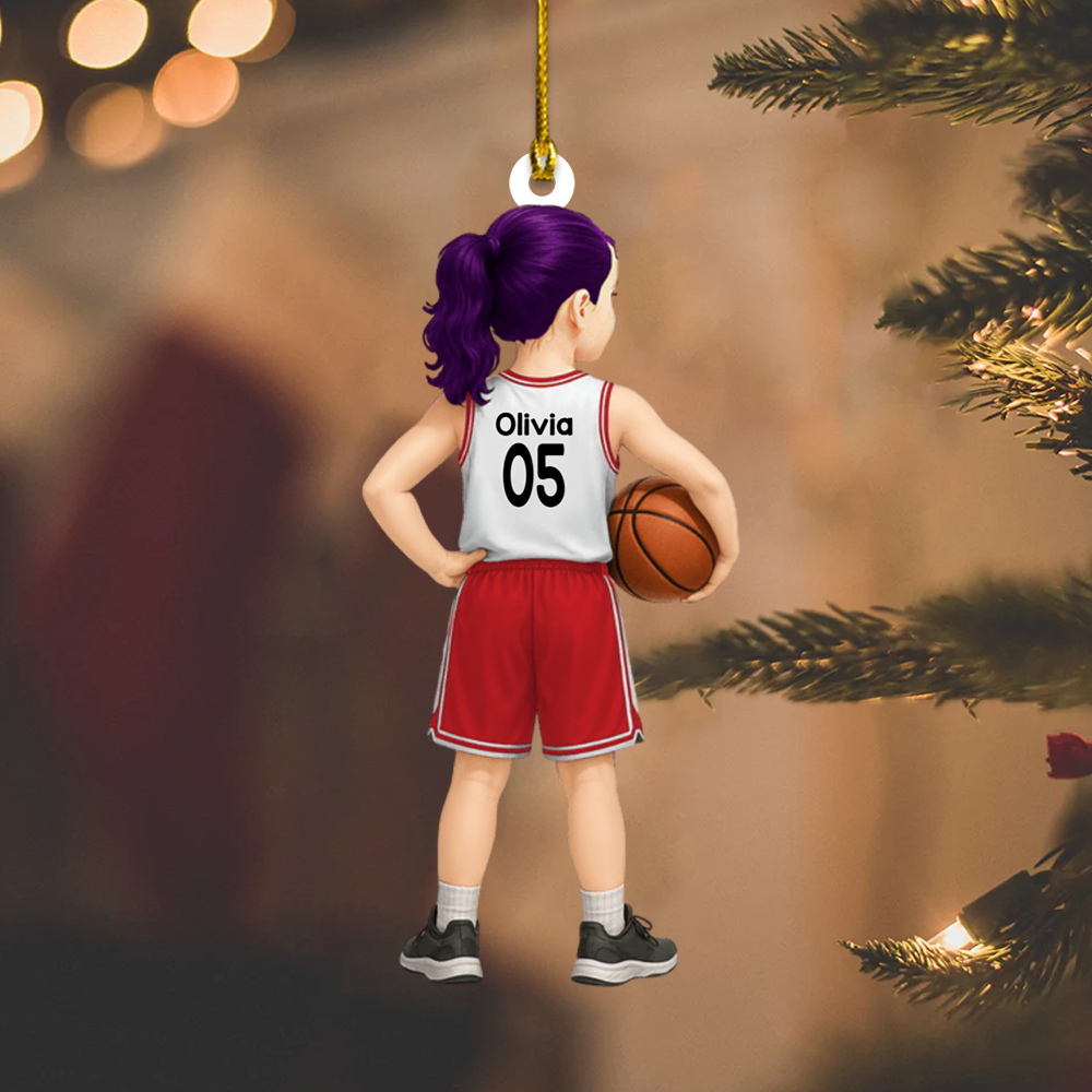 Custom Basketball Player Ornament 2025 – Personalized Jersey Ornament with Name & Number, Sports Gift for Kids & Teens Ornament