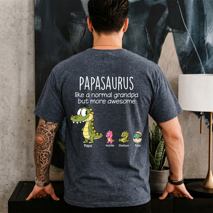 Personalized Papa Dinosaur Shirt with Custom Kids Names,Printed On The Back