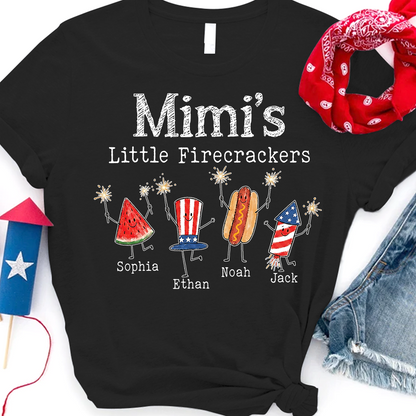 Personalized Mimi's Little Firecrackers Shirt, Custom Grandma Tee with Grandkids Names, Patriotic 4th of July Family Shirt for Mimi