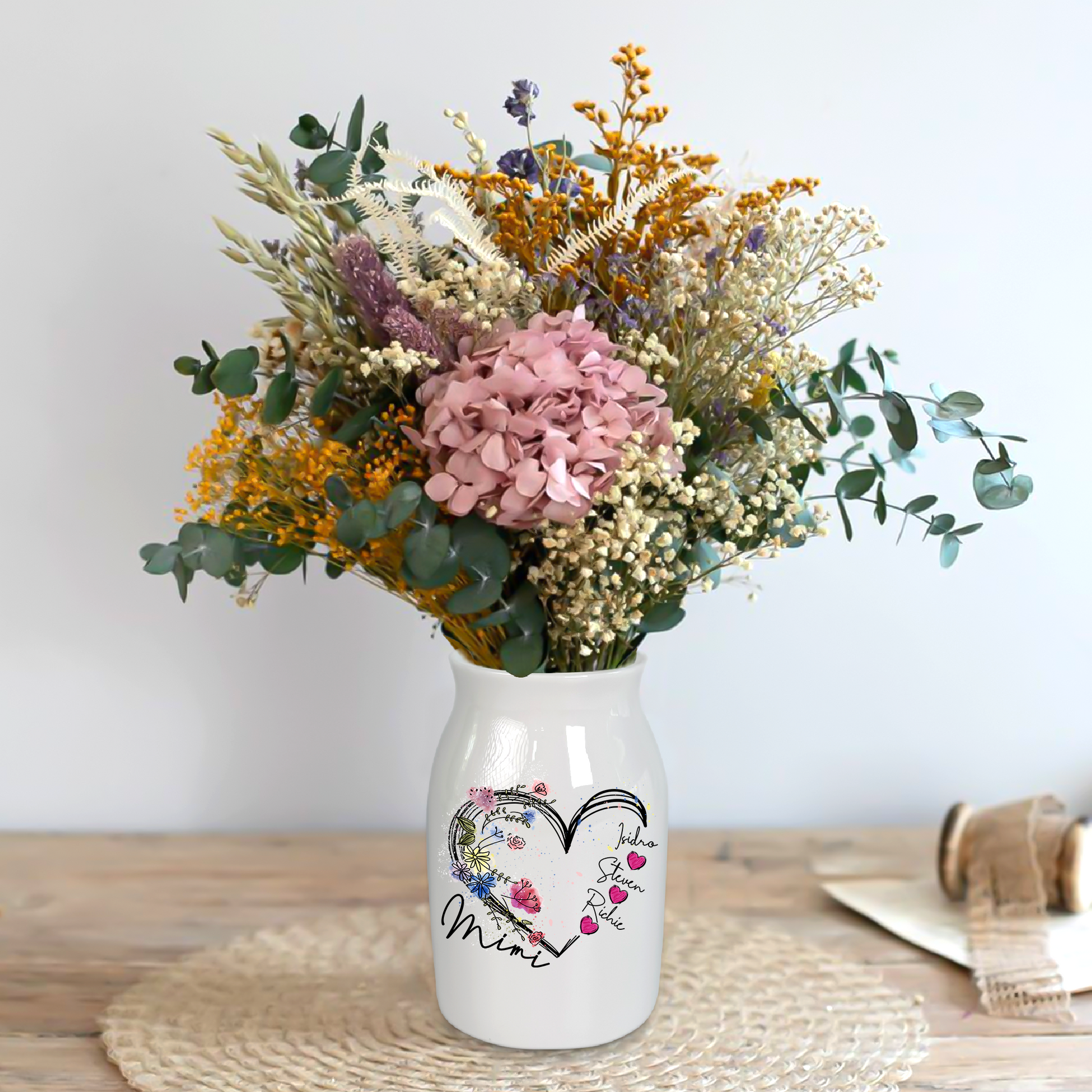 Spring Flower Heart Gift For Grandma And Kids - Custom Home Decoration Flower Vase According To Family Requirements - Warm Gift For Mother's Day, Ceramic Flower Vase