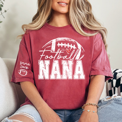 Personalized Nana Football Shirt with Heart, Custom Football Tee Kids Names And Grandma