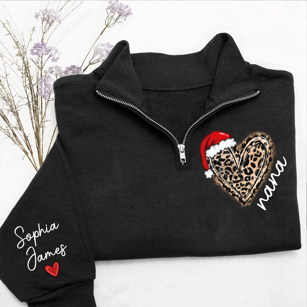 Personalized Nana Leopard Heart Zip Pullover – Custom Christmas Gift For Grandma Or Mom