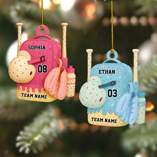 Personalized Softball Baseball Backpack Ornament 2025 – Custom Name, Number & Team Christmas Decoration for Players Ornament