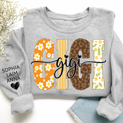 Gigi Fall Grandma Sweatshirt – Custom Name Sleeve and Retro Plaid Floral Letter Design