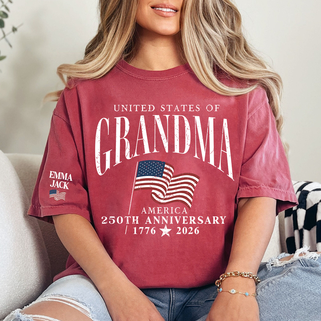 America's Semiquincentennial T-Shirt, Personalized For Gift Grandma with Kid Names