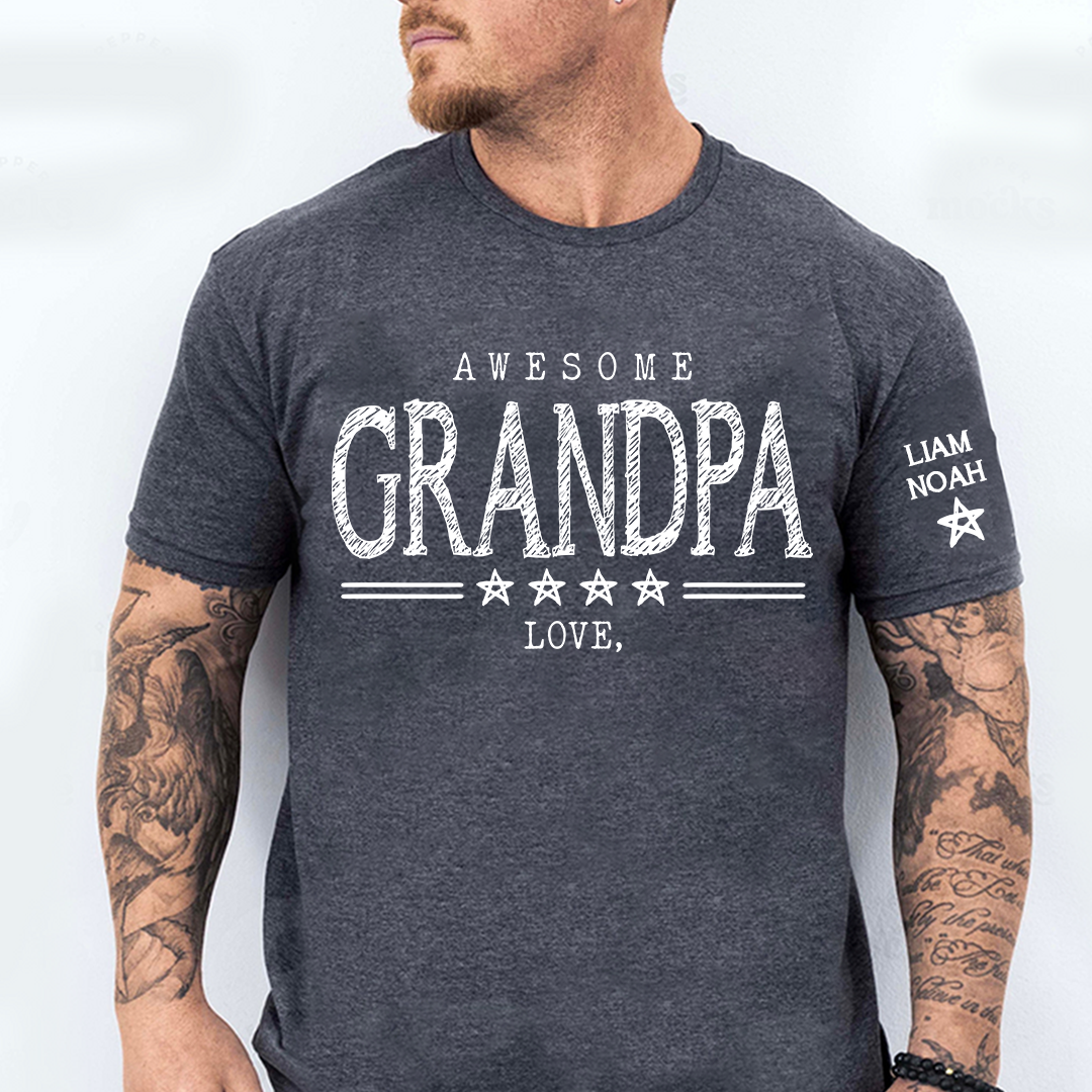 Awesome Grandpa Shirt, Custom T-Shirt with Grandkids' Names, Perfect Gift for Grandpa