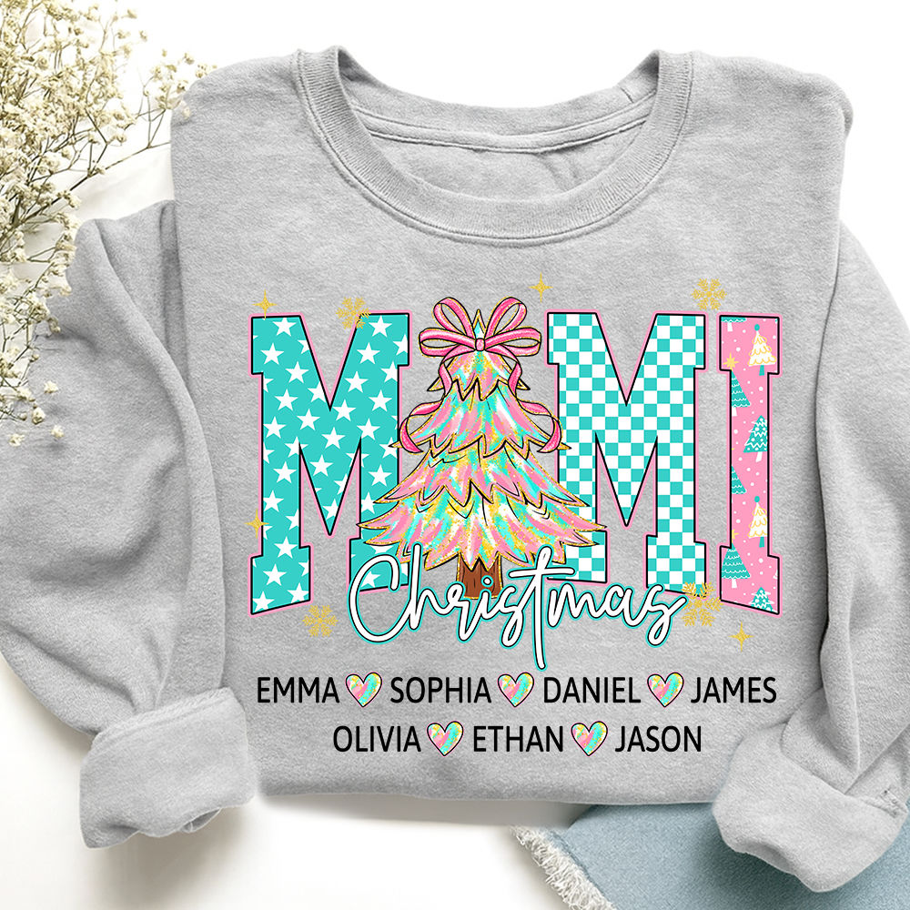 Christmas Tree Mimi Sweatshirt, Custom Family Name for Grandma And Kids