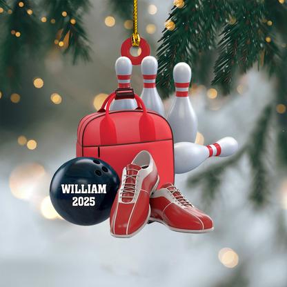 Personalized Bowling Ornament – Custom Name & Year Bowling Ball Christmas Decoration for Bowlers Ornament