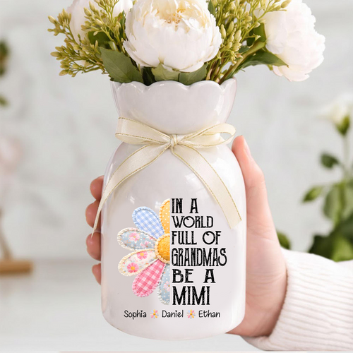 In a World Full of Grandmas Be a Mimi Flower Vase, Personalized Gift for Mimi with Grandkids' Names, Perfect for Mother's Day, Birthday