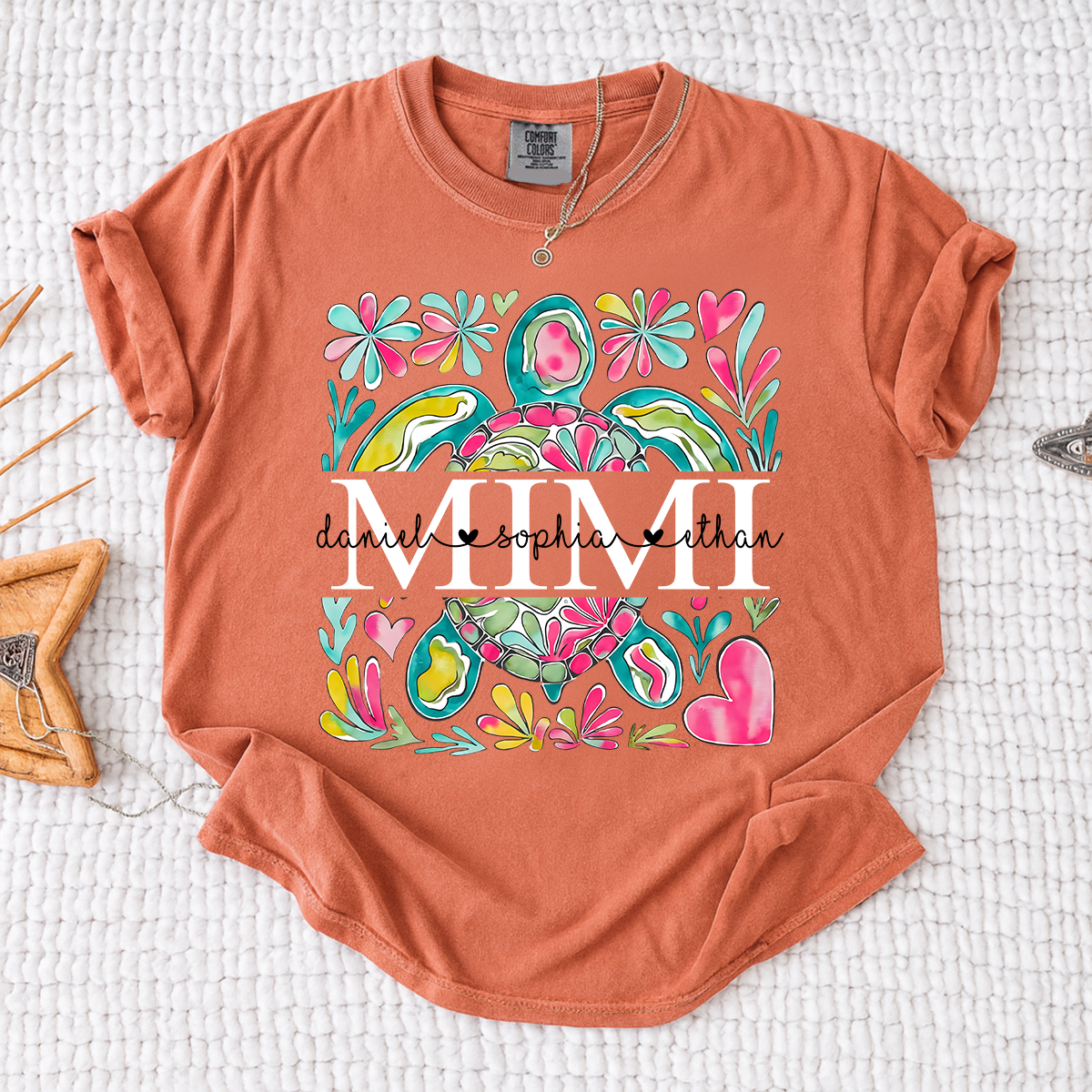 Comfort Colors Personalized Mimi Sea Turtle Shirt, Custom Grandma T Shirt with Grandkids Names, Coastal Family Gift for Mimi Nana Gigi