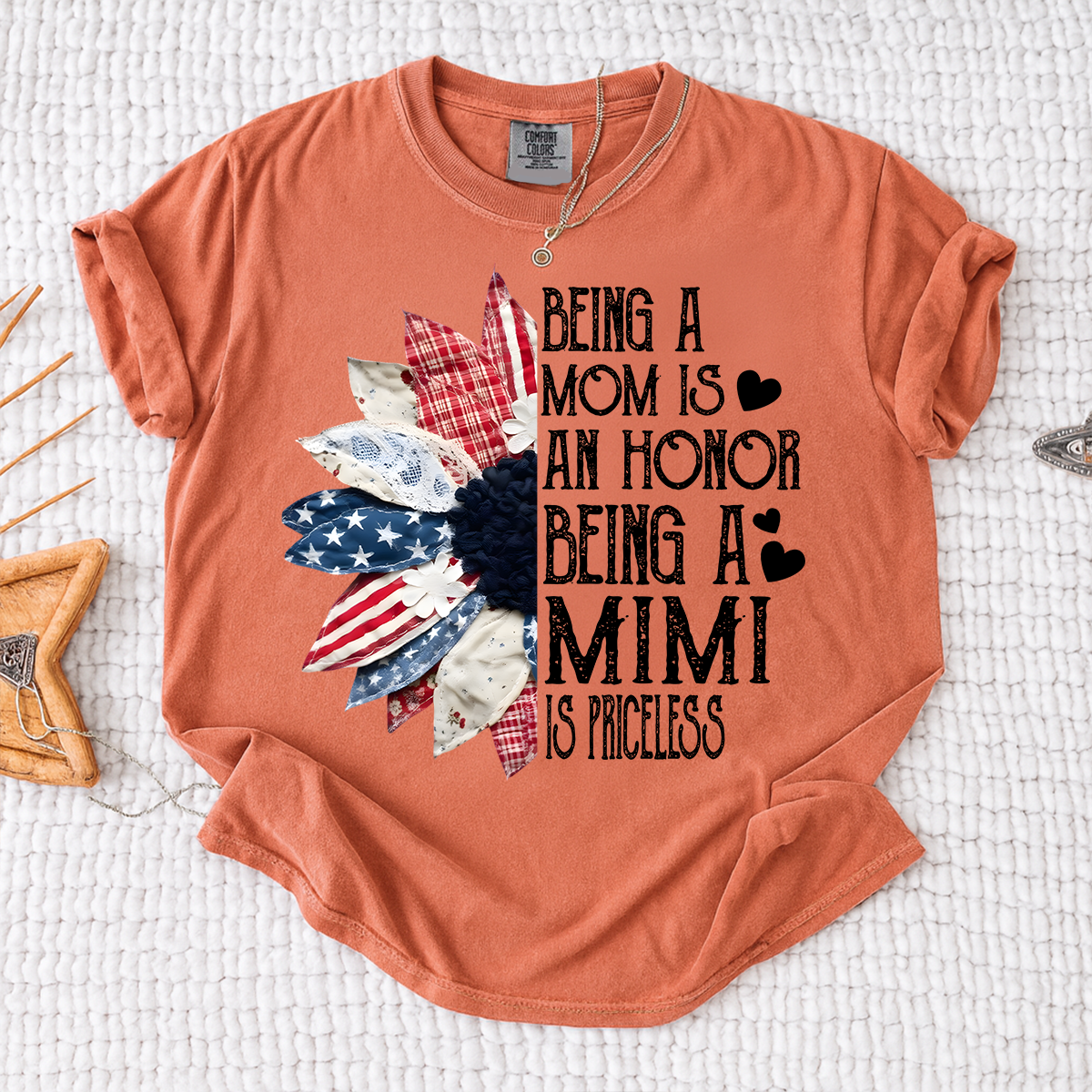 Comfort Colors Being a Mom is an Honor Being a Mimi is Priceless Shirt, Patriotic Mimi T Shirt, Custom Mom Grandma Shirt
