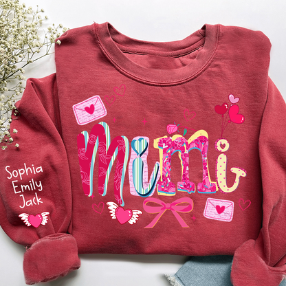 Custom Mimi Valentine Brushstroke Sweatshirt, Heart Shaped valentine Gift for Grandma And Kids