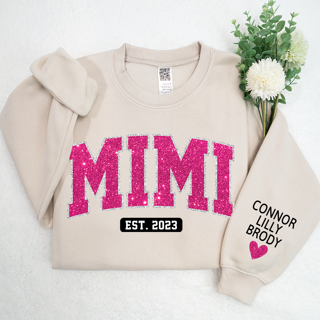 Mimi Pink Glitter Sweatshirt, Custom Mimi And Kids, Grandma Gift TH Sweatshirt