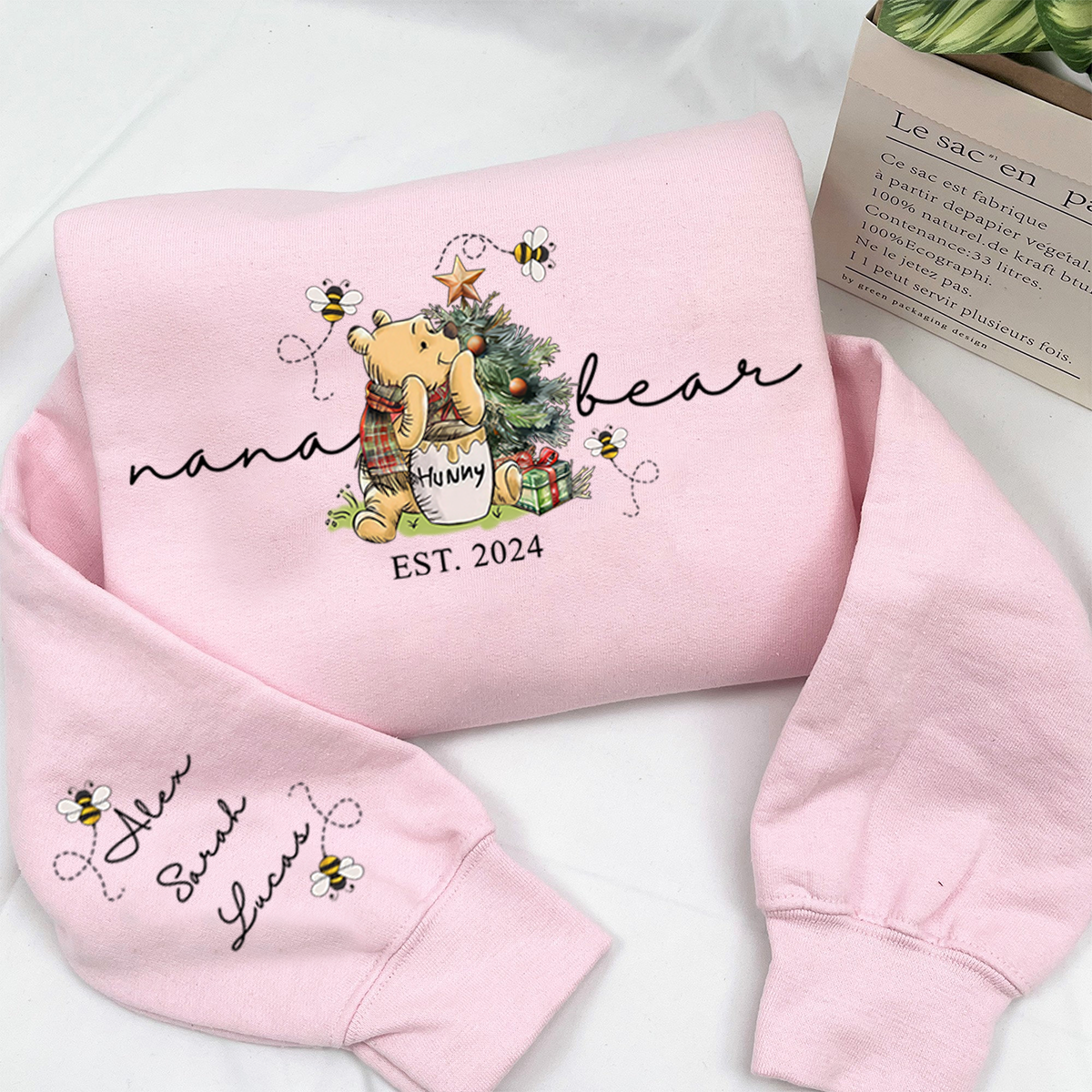 Custom Mimi Claus Christmas Lights Sweatshirt, Personalized Grandma Sweatshirt with Children Name on Sleeve