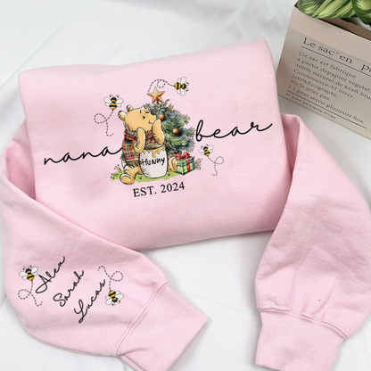 Custom Mimi Claus Christmas Lights Sweatshirt, Personalized Grandma Sweatshirt with Children Name on Sleeve