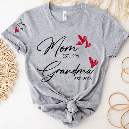 Personalized Mom and Grandma T-Shirt, Custom EST Year T-Shirt with Heart and Arrow Design for Mom and Grandma