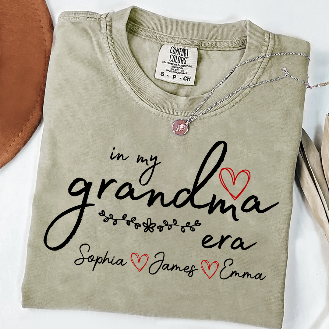 Comfort Colors Personalized In My Grandma Era T Shirt, Perfect Gift for Grandmothers with Kids' Names