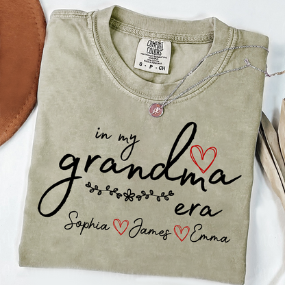 Comfort Colors Personalized In My Grandma Era T Shirt, Perfect Gift for Grandmothers with Kids' Names