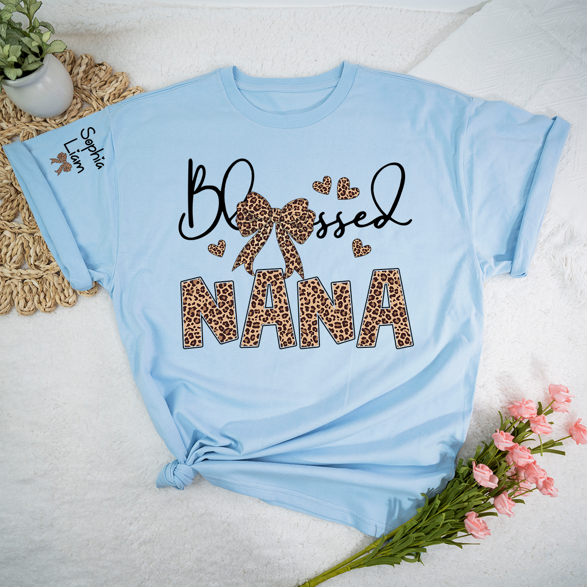 Blessed Nana Shirt, Leopard Print Nana T Shirt with Bow, Cute Grandma Gift for Women