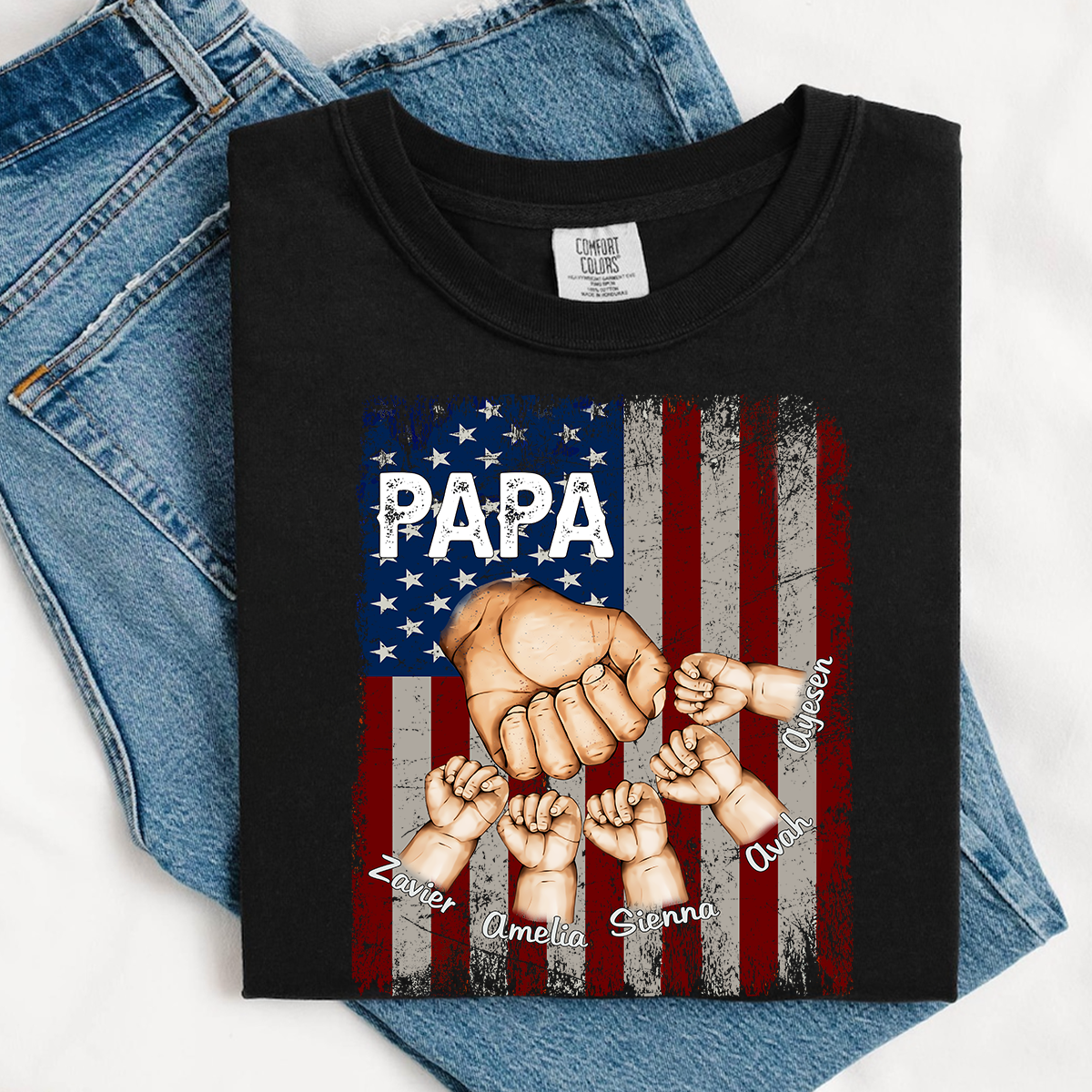 Comfort Colors® Custom Papa And Kids Fist Bump American Flag T-Shirt