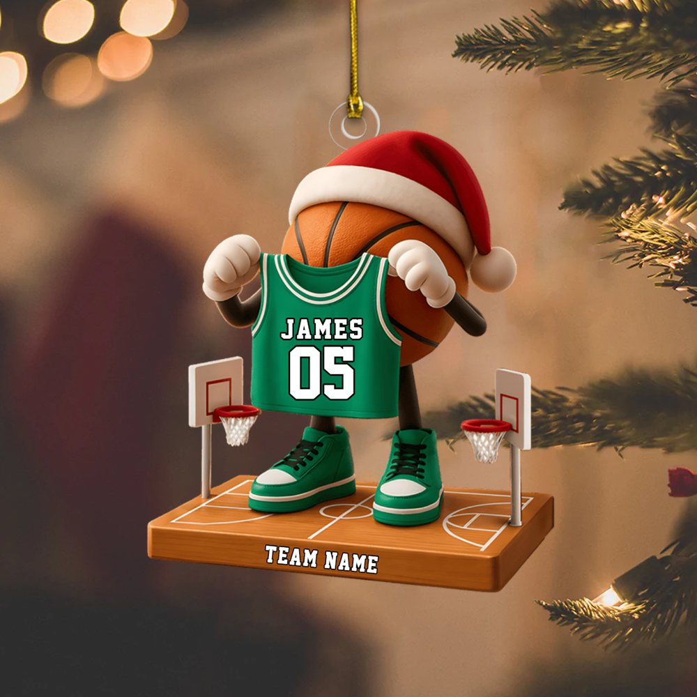 Personalized Basketball Ornament – Custom Name, Jersey Number & Team Name Christmas Decoration for Basketball Players Ornament