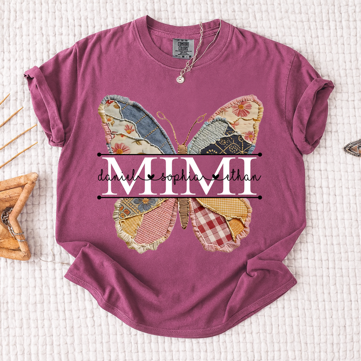 Comfort Personalized Mimi Butterfly Shirt, Custom Grandchildren Names Family T Shirt