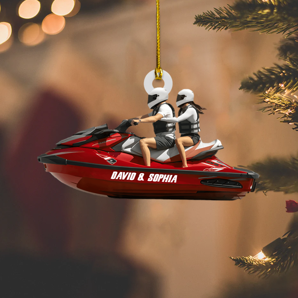 Personalized Jet Ski Couple Ornament – Custom Name Summer Adventure Christmas Decoration 2025 Ornament