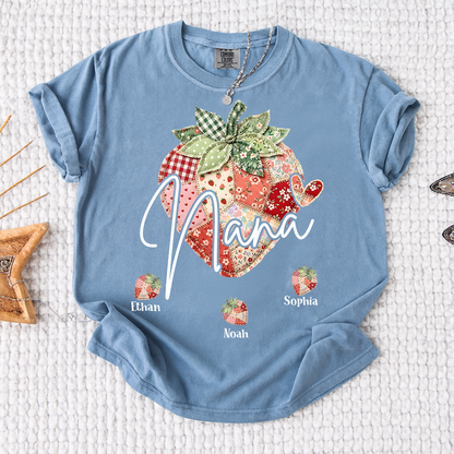 Comfort Colors® Nana Strawberry Graphic Tee, Fun and Sweet Personalized Grandma Shirt For Gift Nana And Kids