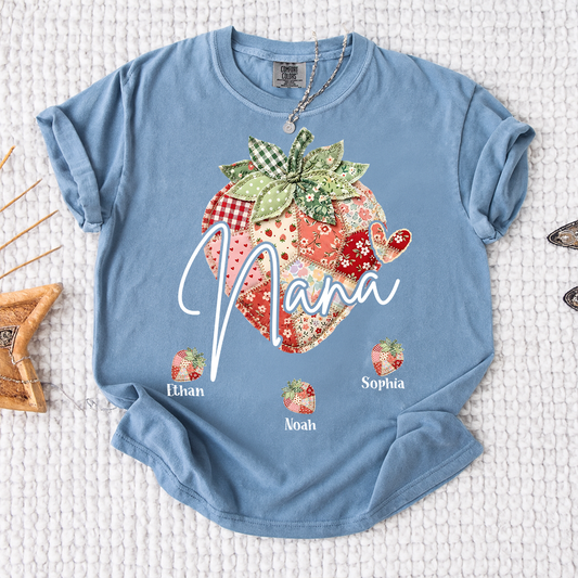 Comfort Colors® Nana Strawberry Graphic Tee, Fun and Sweet Personalized Grandma Shirt For Gift Nana And Kids