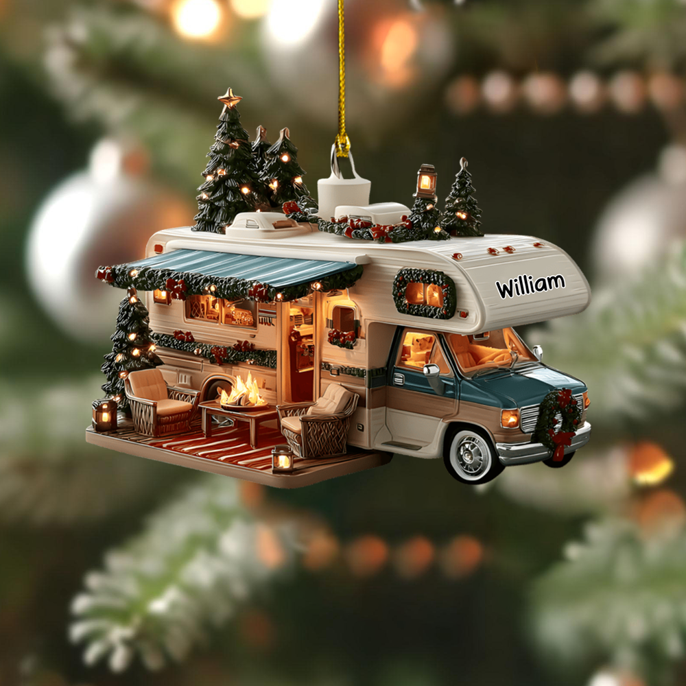 Personalized RV Camper Ornament – Custom Name Motorhome Christmas Decoration for Camping Lovers Ornament