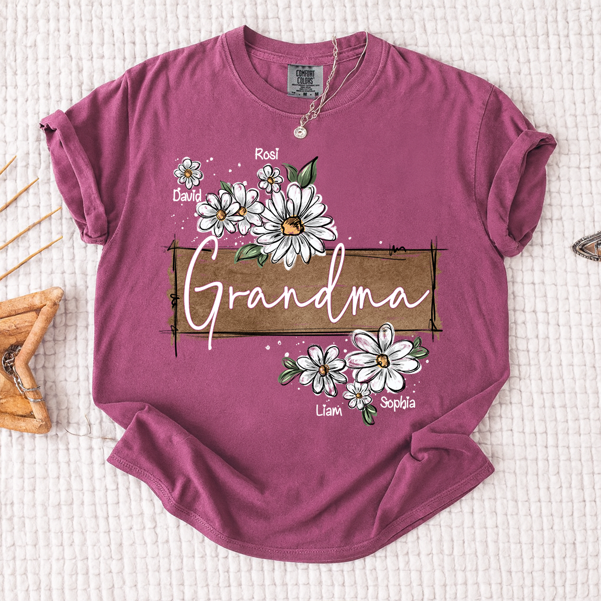 Comfort Colors® Personalized Mimi Floral Shirt, Custom Grandma T-Shirt with Daisy Design For Gitf Family