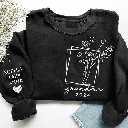 Fall Floral Design Sweatshirt with Flowers, Custom Nickname Grandma And Kids