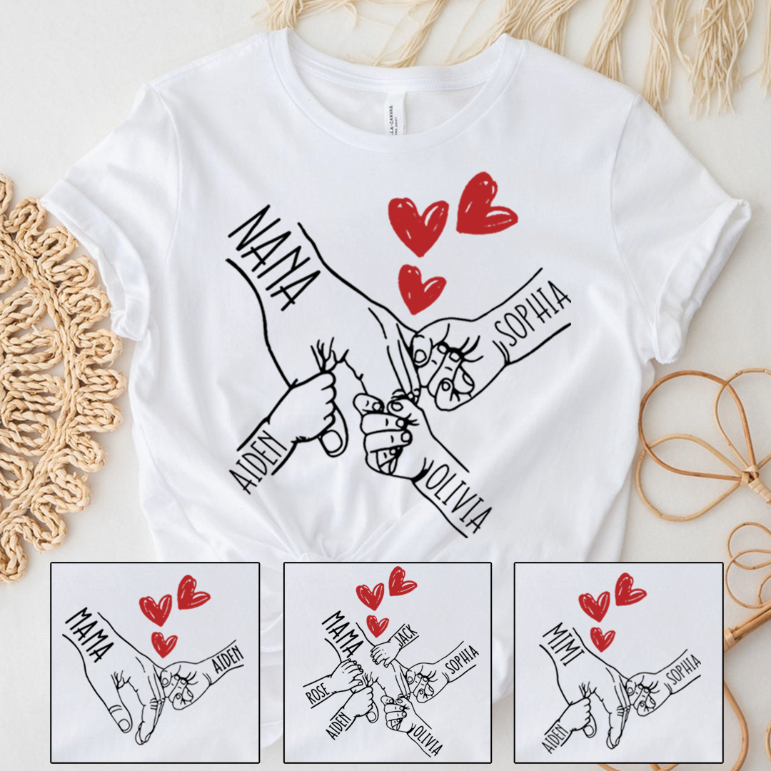 Personalized Nana T-Shirt, Custom Family Names Hand Holding Grandma Shirt