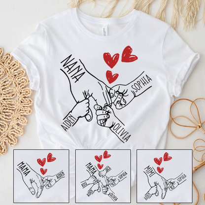 Personalized Nana T-Shirt, Custom Family Names Hand Holding Grandma Shirt