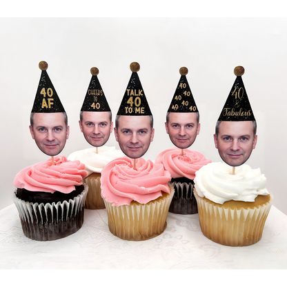 40th Birthday Cupcake Toppers, Custom Face Cupcake Toppers, Custom Birthday Cake Topper