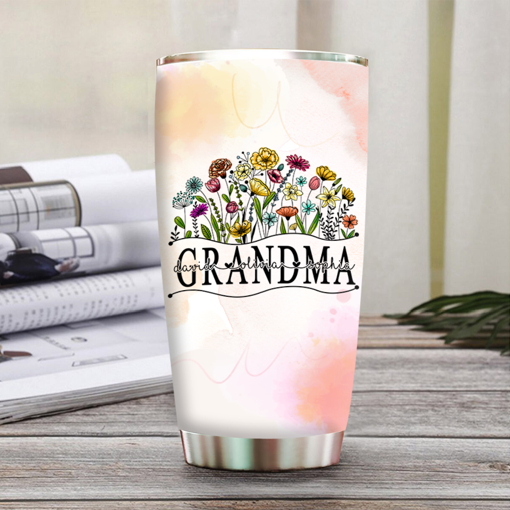 Personalized Water Cups, Custom For Flower Grandma And The Kids. Portable Water Cup With Lid