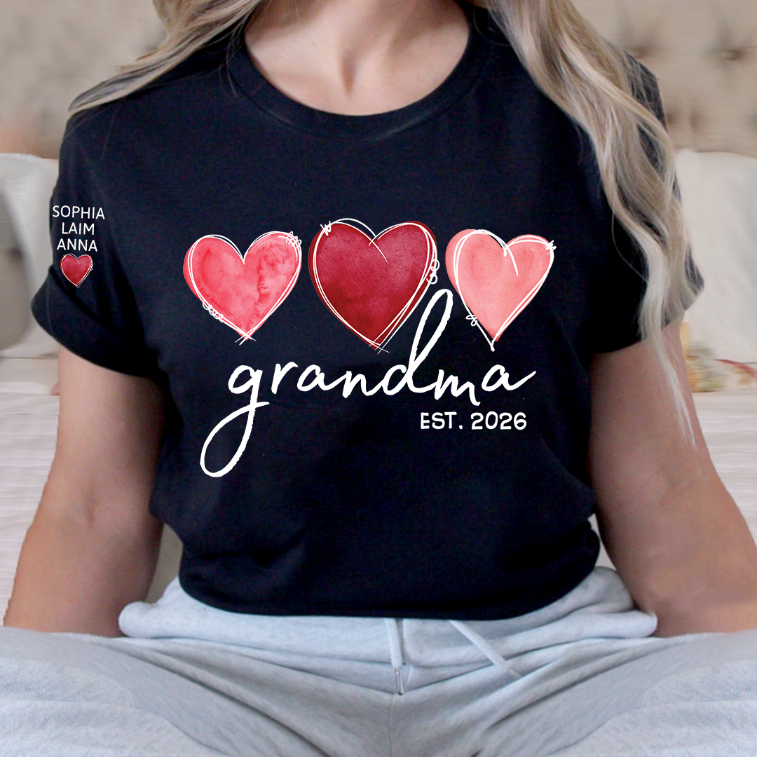 Custom Grandma Valentine T-shirt, Heart Valentine Gifts For Grandma And Kids