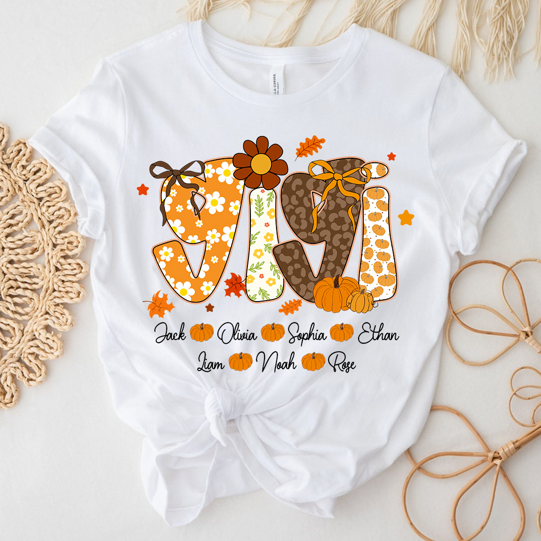 Personalized Pumkin Grandma TShirt, Custom Gigi Nickname with Kids’ Names