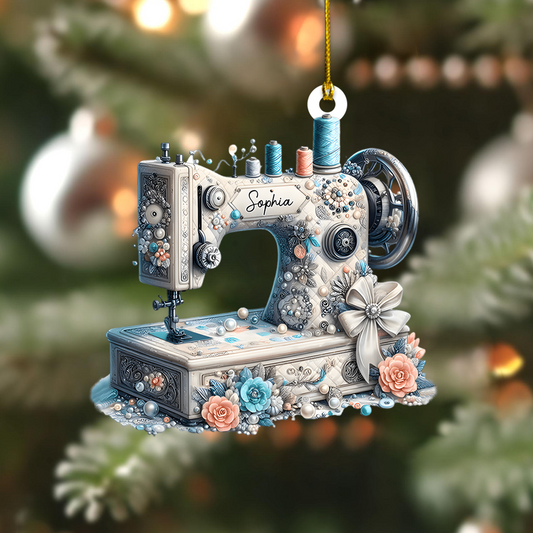 Personalized Sewing Machine Ornament – Custom Name Vintage Seamstress Decor, Quilter Christmas Tree Keepsake Gift Ornament
