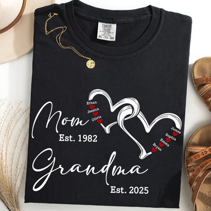 Custom Comfort Colors® Mom Est Grandma Est Hearts Kids Name