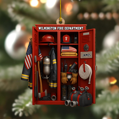 Personalized Firefighter Locker Ornament – Custom Name Fire Department Christmas Tree Decoration 2025 Ornament