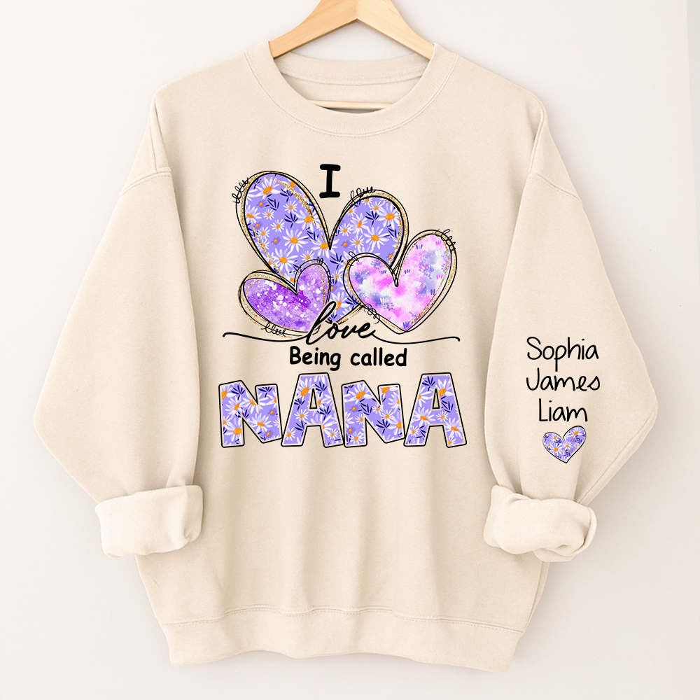 I Love Being Called Nana Purple Sweatshirt – Personalized Nana Shirt With Grandkids Names