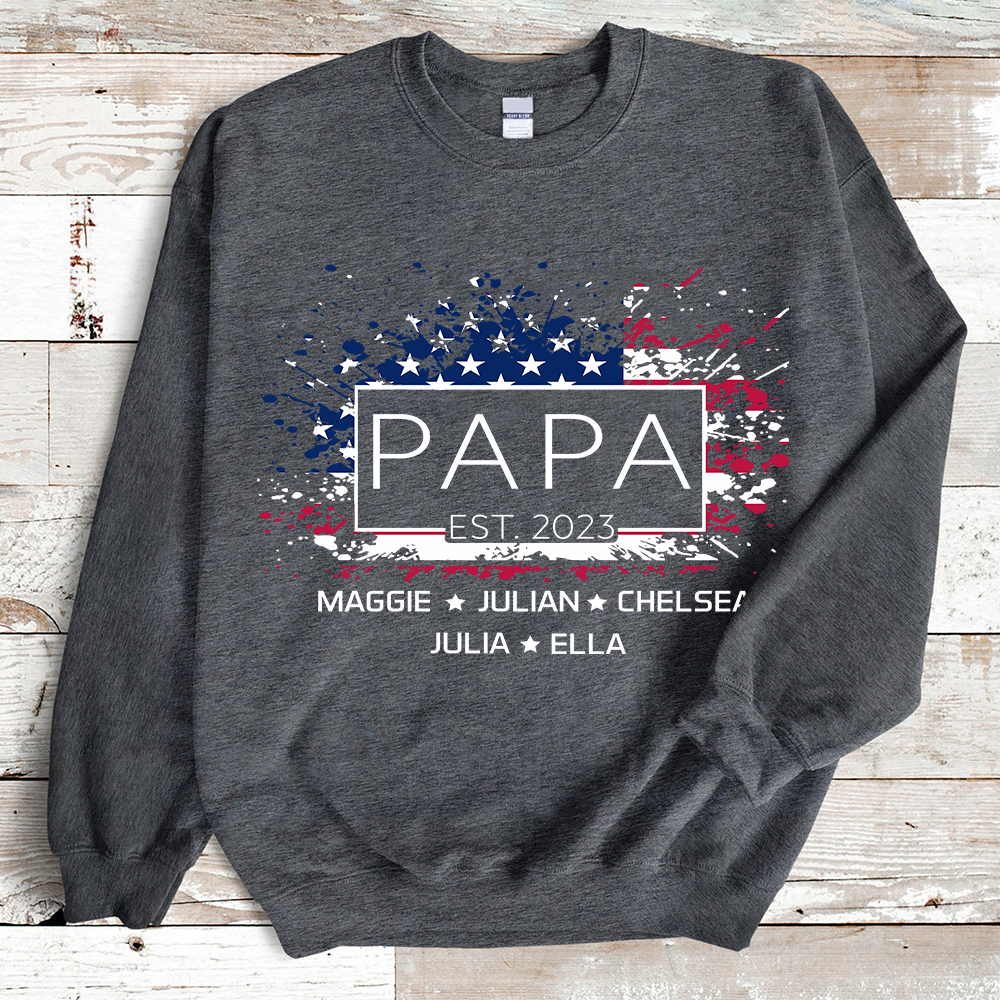 Papa with Grandkids USA flag American Independence Day Sweatshirt