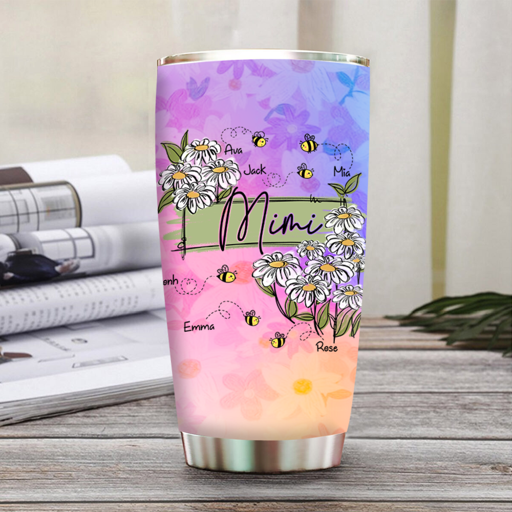 Personalized Water Cups, Custom Grandma And The Kids Bee. Portable Water Cup With Lid